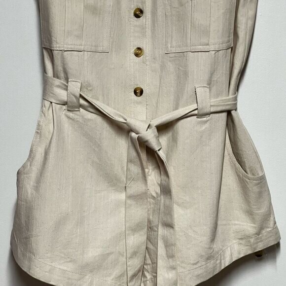 New Unworn Kittenish Cream Cotton Utility Sleeveless Romper Sz S - Picture 12 of 12